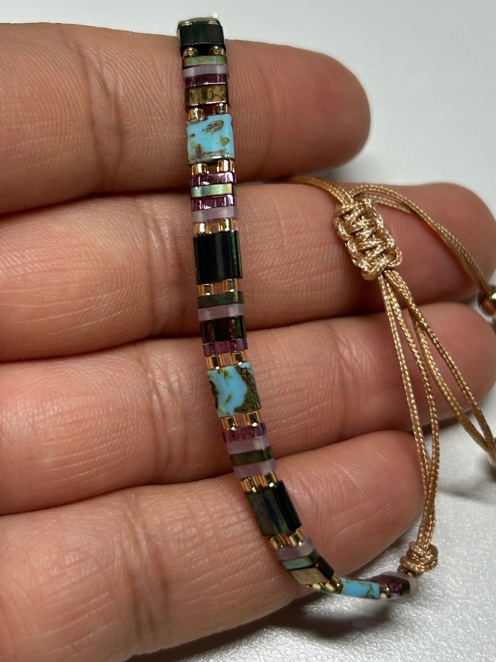 Multicolor Tila Bead Adjustable Bracelet – Gold Tone